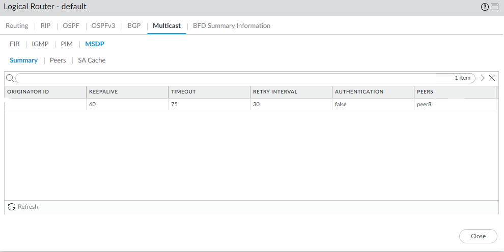 MSDP Runtime Stats - Summary tab.